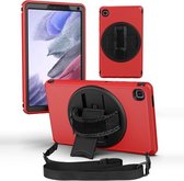 360 graden rotatie draaitafel Robot schokbestendig TPU + pc-beschermhoes met houder en handgreepriem en schouderriem voor Samsung Galaxy Tab A7 Lite (rood zwart)