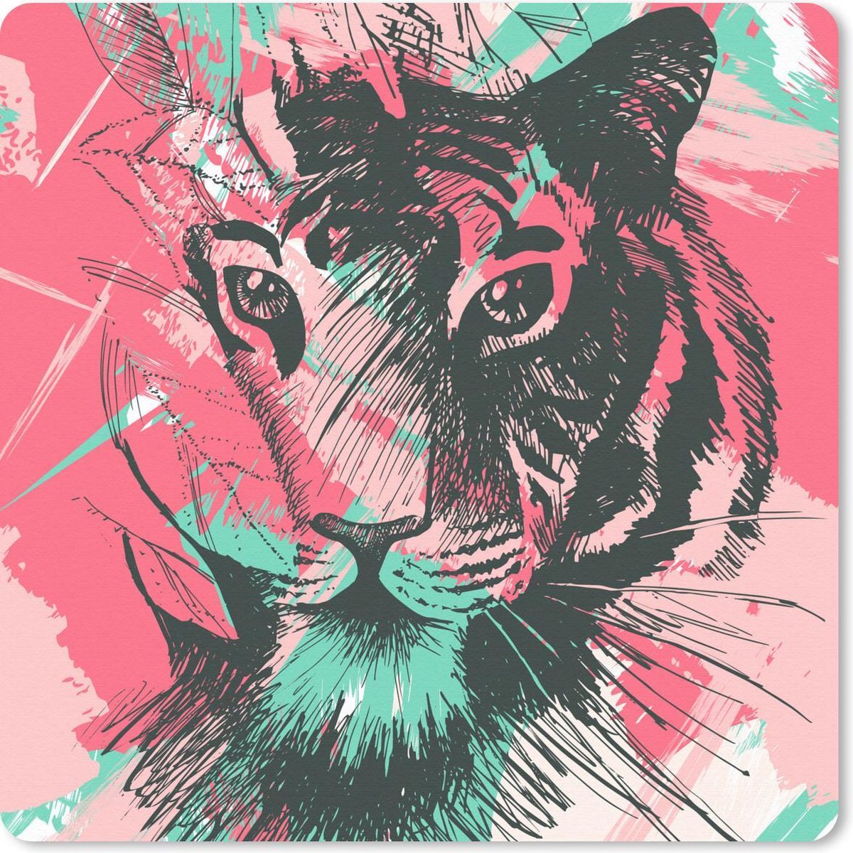 Muismat 30x30 cm - Mousepad Tijger - Abstract - Roze - Muismatten