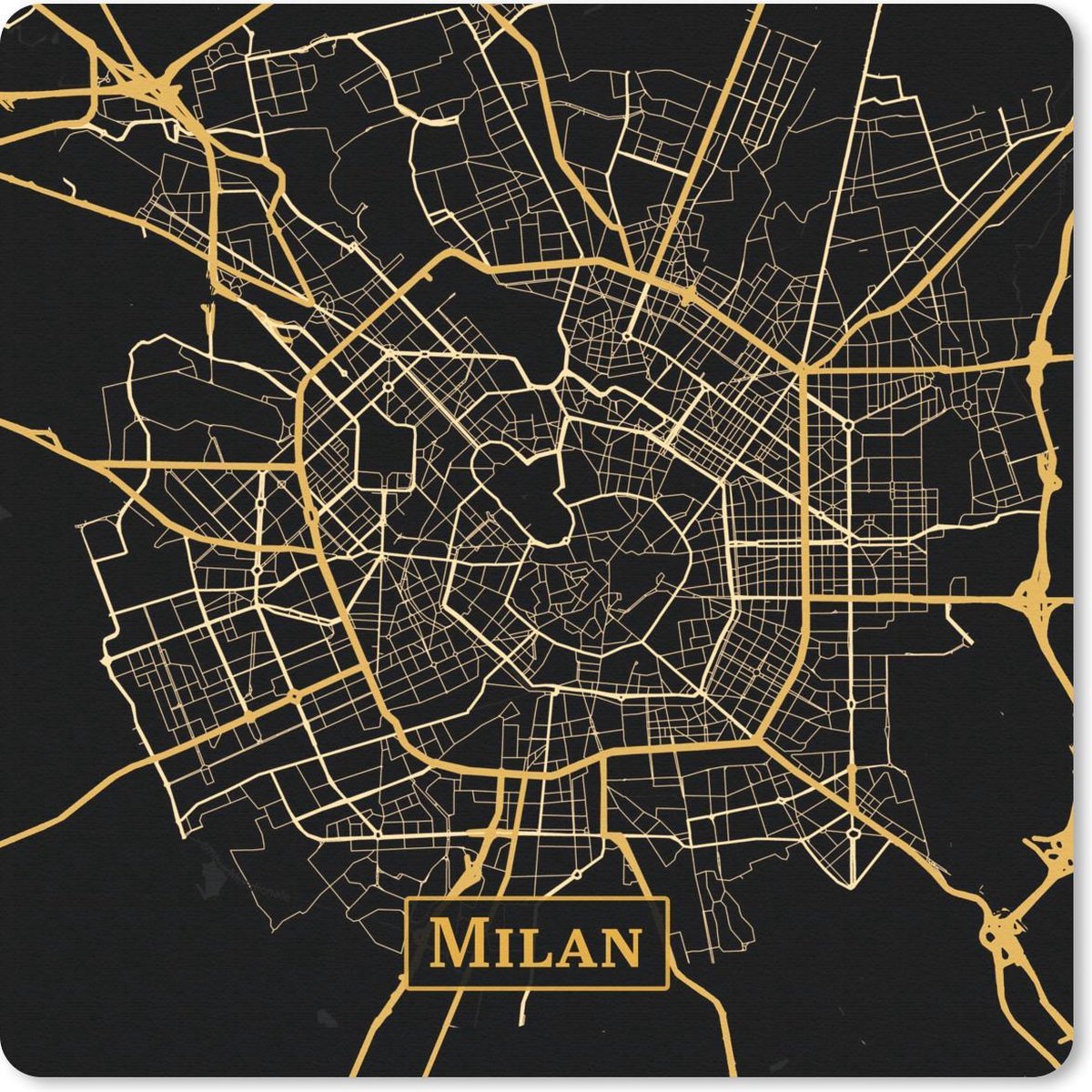 Muismat 20x20 cm - Mousepad Kaart - Milaan - Italië - Goud - Zwart - Muismatten