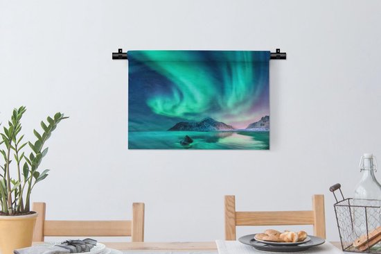 Tapisserie - Tissu mural - Aurores boréales - Étoiles - Paysage - Norvège - 60x45 cm - Tapisserie