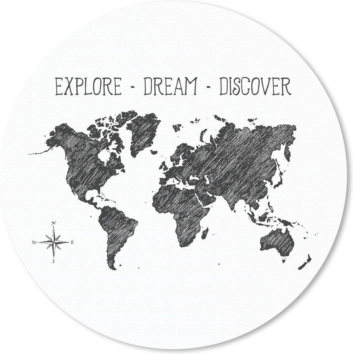 Muismat rond 20x20 cm - Mousepad Wereldkaart - Kompas - Quote - Ronde muismatten