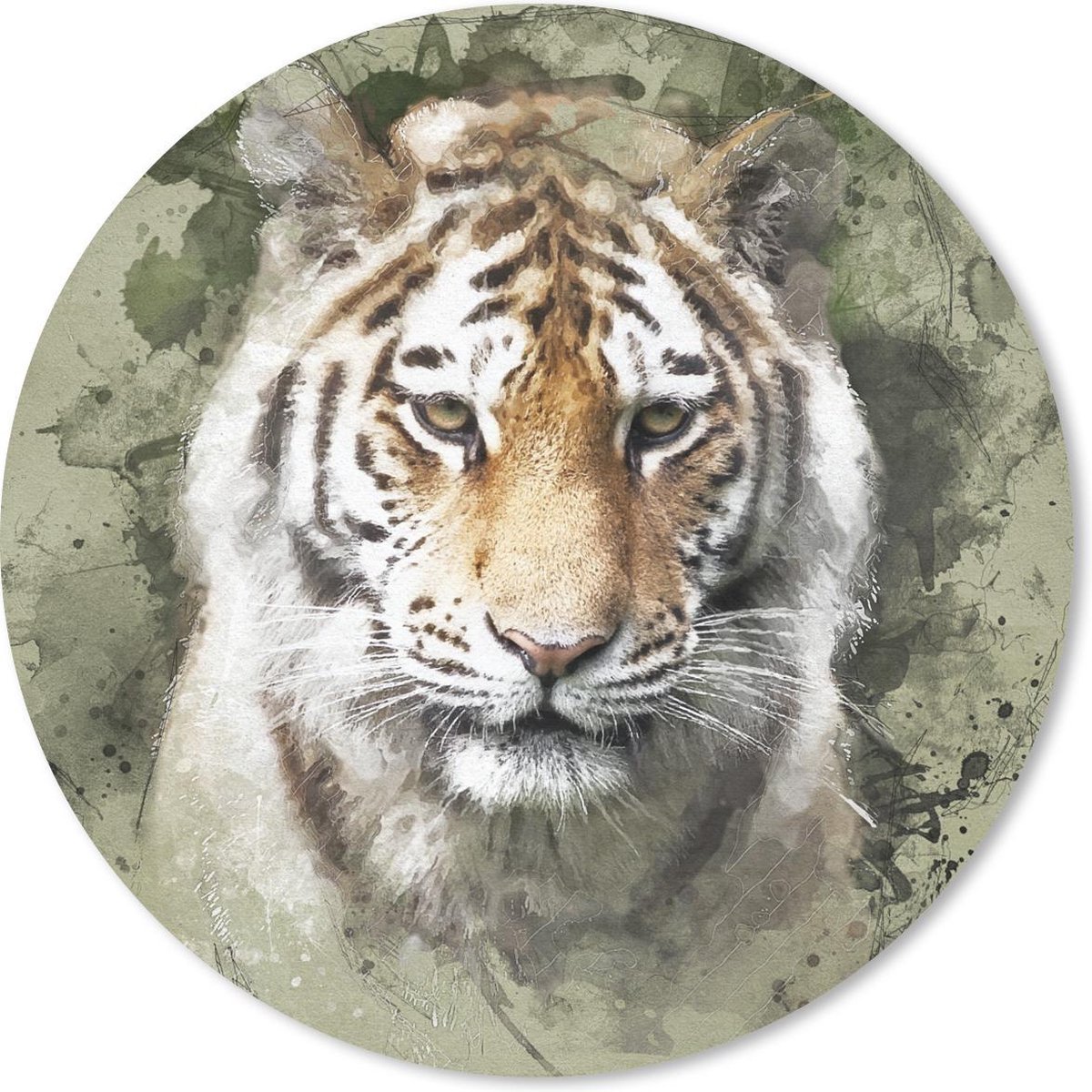 Muismat rond 30x30 cm - Mousepad Tijger - Waterverf - Groen - Ronde muismatten