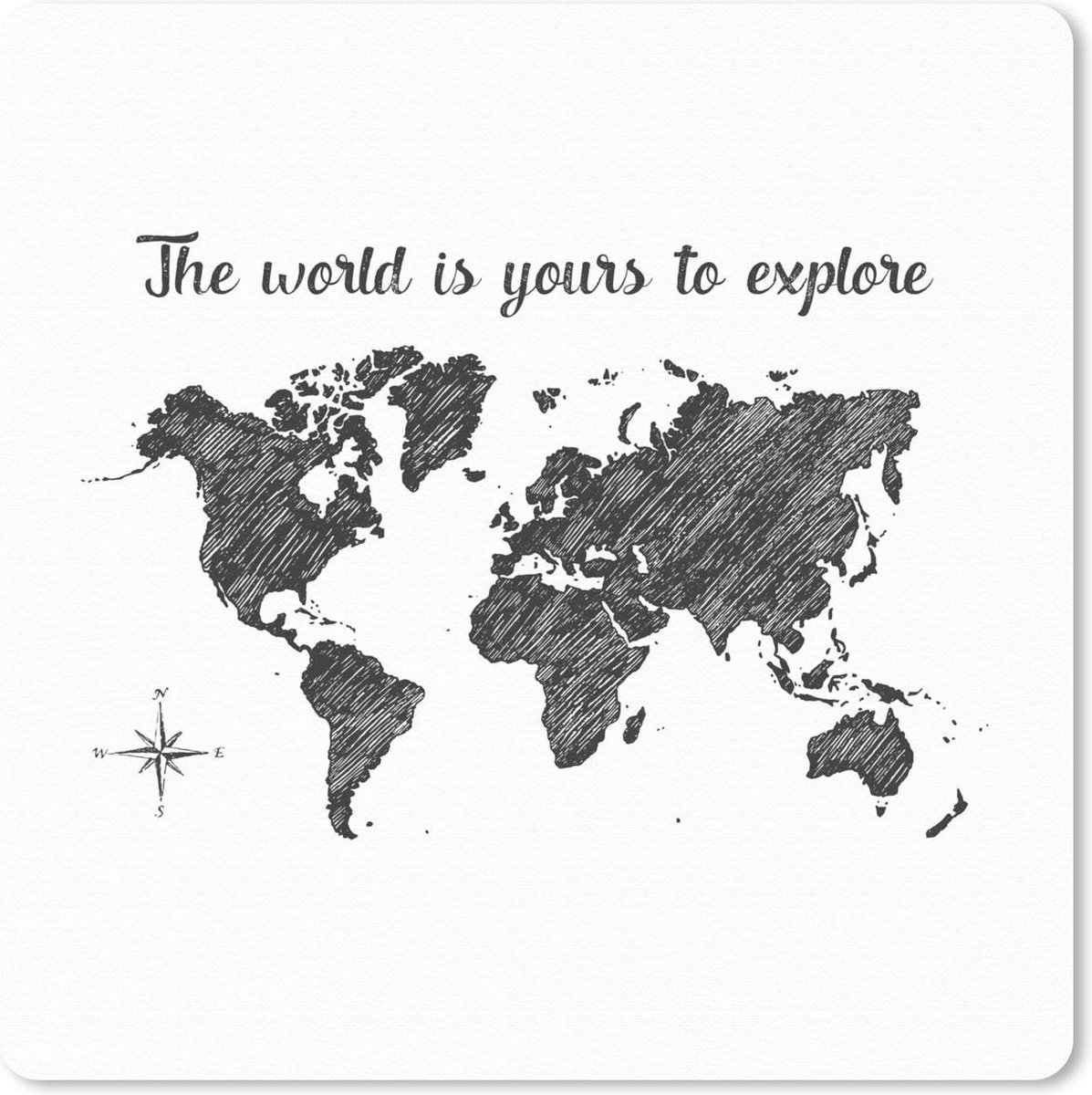 Muismat 30x30 cm - Mousepad Wereldkaart - Zwart Wit - Quote - Muismatten
