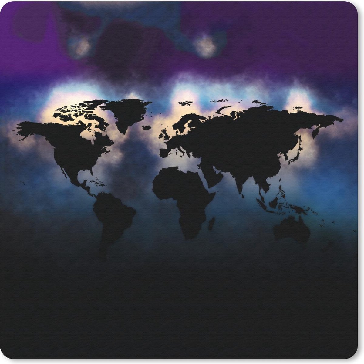 Muismat 30x30 cm - Mousepad Wereldkaart - Paars - Waterverf - Muismatten