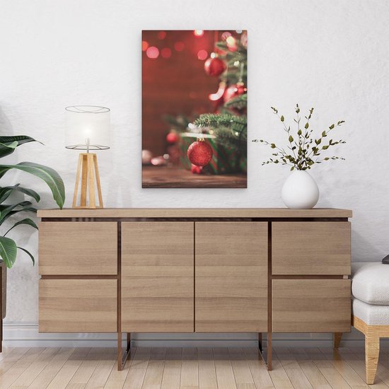 Artaza Toile Peinture Sapin De Noël Avec Lumières Rouges Et Boules - Boules de Noël - Tableau Sur Toile - Impression Sur Toile