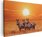 Artaza Canvas Schilderij Drie Zebra's Bij Zonsondergang - 120x80 - Groot - Foto Op Canvas - Wanddecoratie Woonkamer