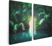 Artaza Canvas Schilderij Tweeluik Tropische Jungle Met Een Turquoise Meer - 80x60 - Foto Op Canvas - Canvas Print