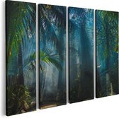 Artaza Canvas Schilderij Vierluik Dichtbegroeide Jungle Met Zonnestralen  - 80x60 - Foto Op Canvas - Canvas Print