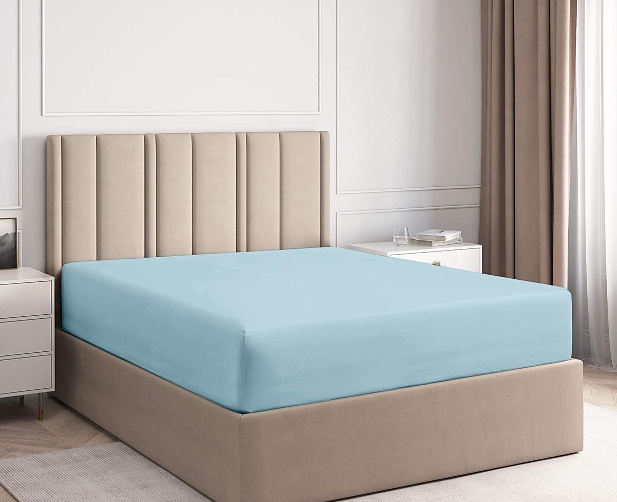 Lubna Home Hoeslaken Tweepersons met elastıek rondom 140x200 +30 cm Jersey BLAUW