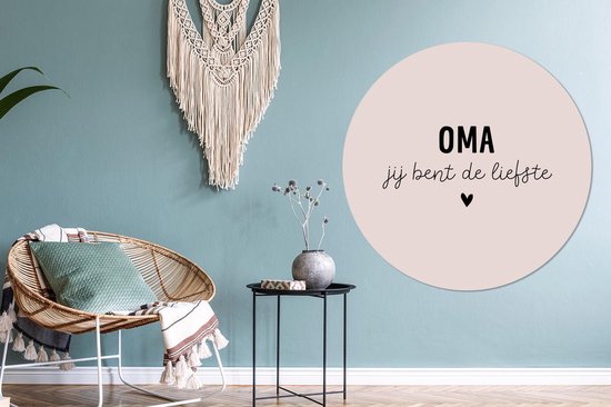 Cercle mural - Cercle mural Indoor - ⌀ 120 cm - Plastique - Cadeau grand-mère - Grand-mère tu es la plus douce - Rose - Coeur XXL