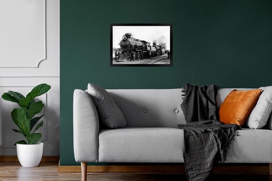 Cadre photo avec affiche - Photo Zwart et blanc d'un train à vapeur antique - 30x20 cm - Cadre pour affiche