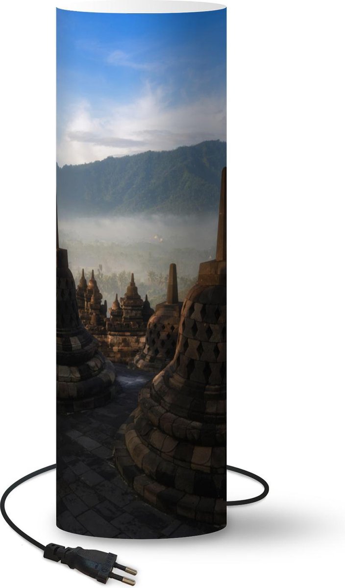 Lamp - Nachtlampje - Tafellamp slaapkamer - Indonesië - Berg - Mist - 70 cm hoog - Ø22.3 cm - Inclusief LED lamp