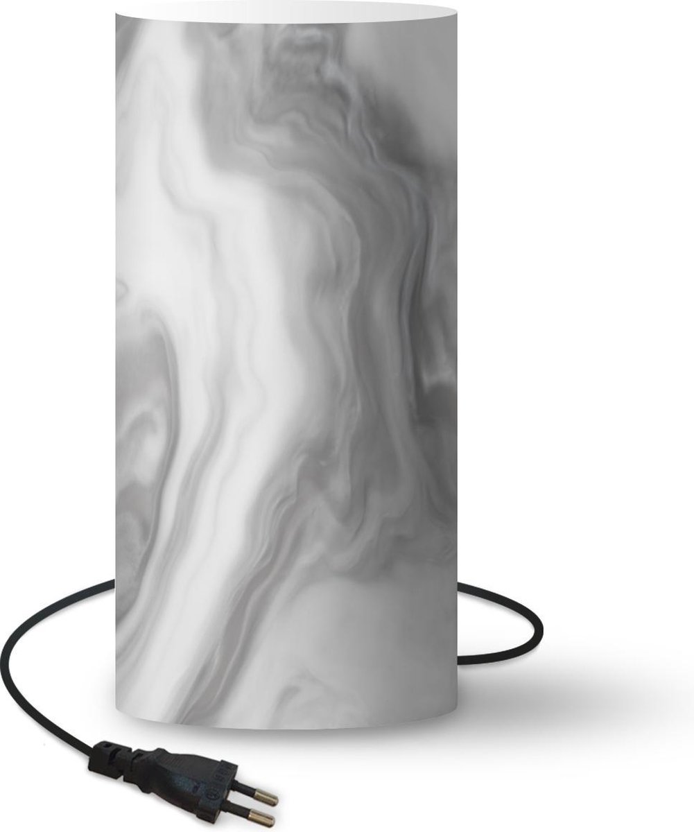 Lamp - Nachtlampje - Tafellamp slaapkamer - Wit met zwart marmer - 54 cm hoog - Ø24.8 cm - Inclusief LED lamp