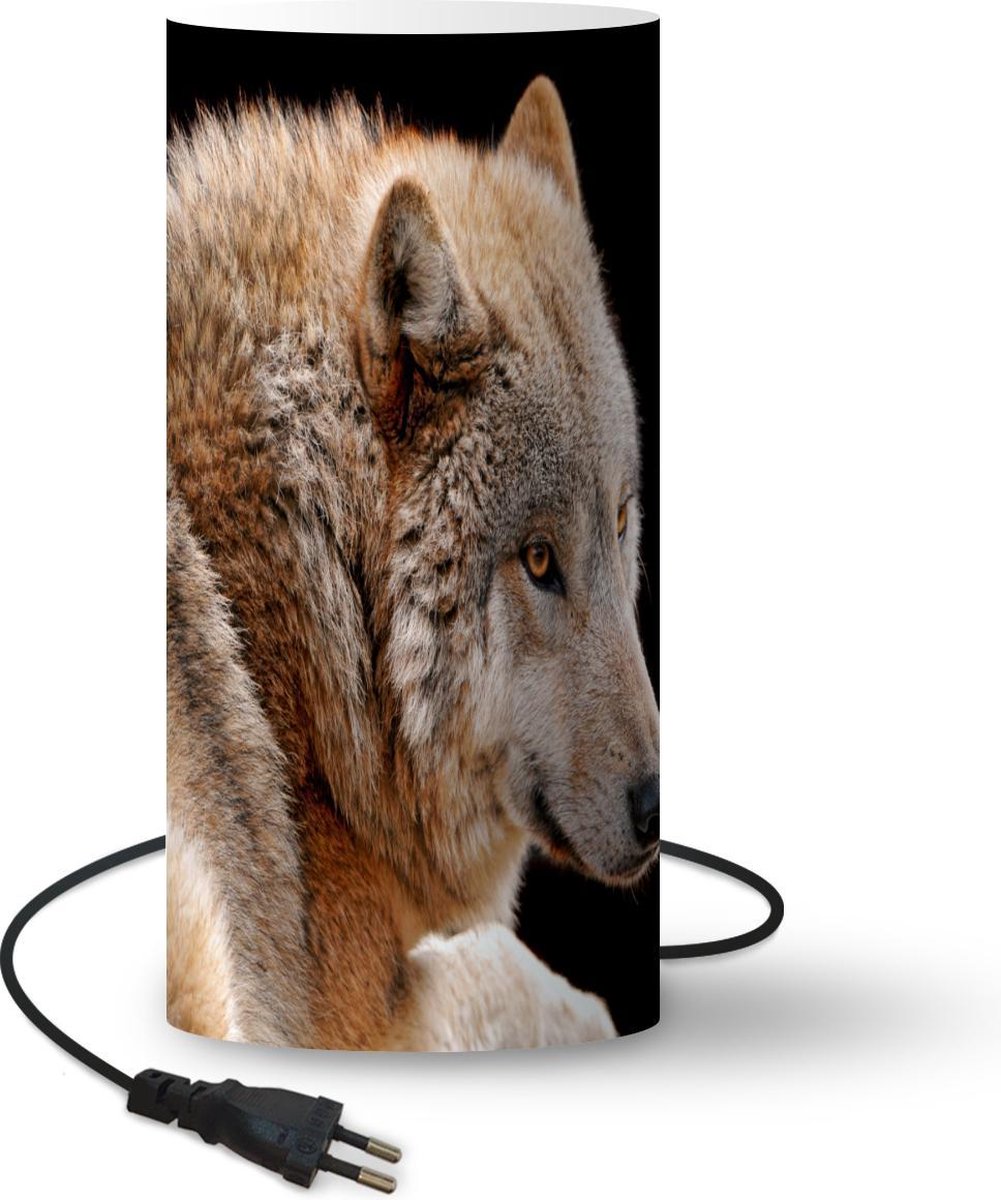 Lamp - Nachtlampje - Tafellamp slaapkamer - Bruine wolf - 54 cm hoog - Ø24.8 cm - Inclusief LED lamp