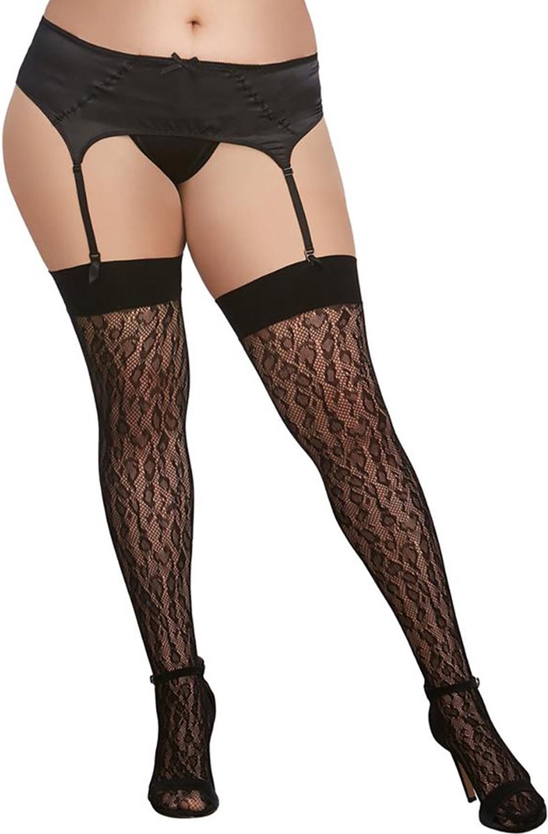 Dreamgirl (All) Luipaard Visnet Dij Hoge Kousen - Plus Size black OSQ