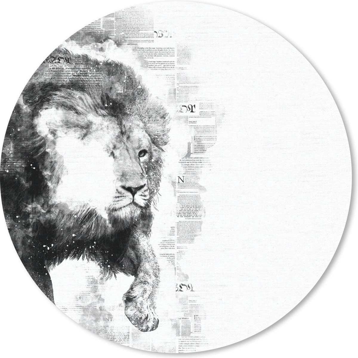 Muismat rond 50x50 cm - Mousepad Leeuw - Krant - Zwart - Wit - Ronde muismatten