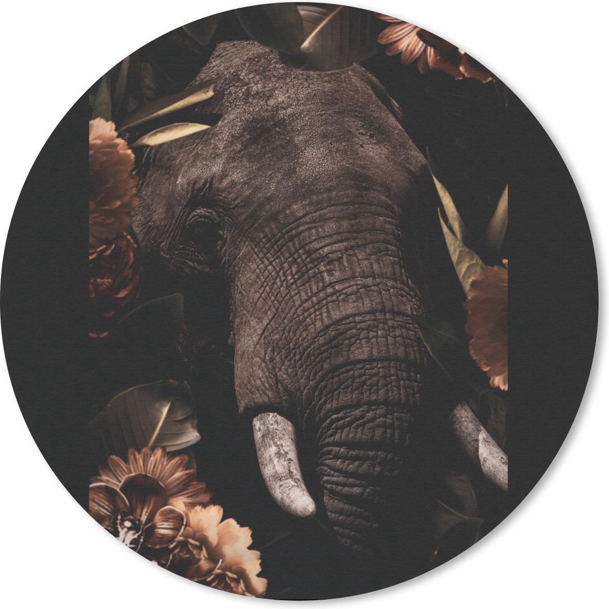 Muismat rond 50x50 cm - Mousepad Olifant - Bloemen - Portret - Ronde muismatten