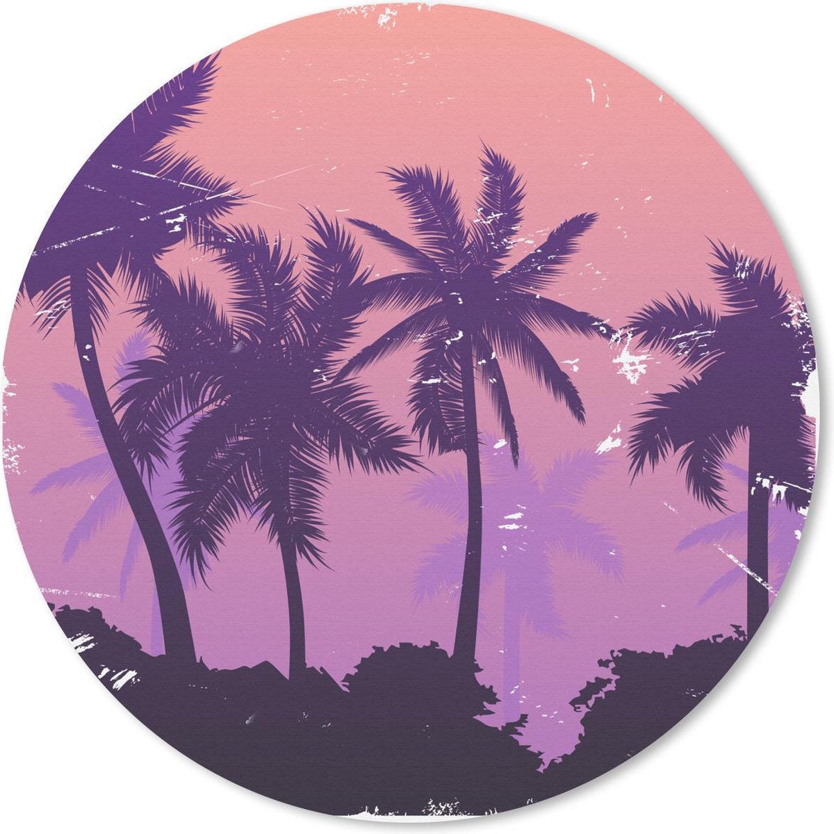 Muismat rond 50x50 cm - Mousepad Palmboom - Nacht - Tekening - Ronde muismatten