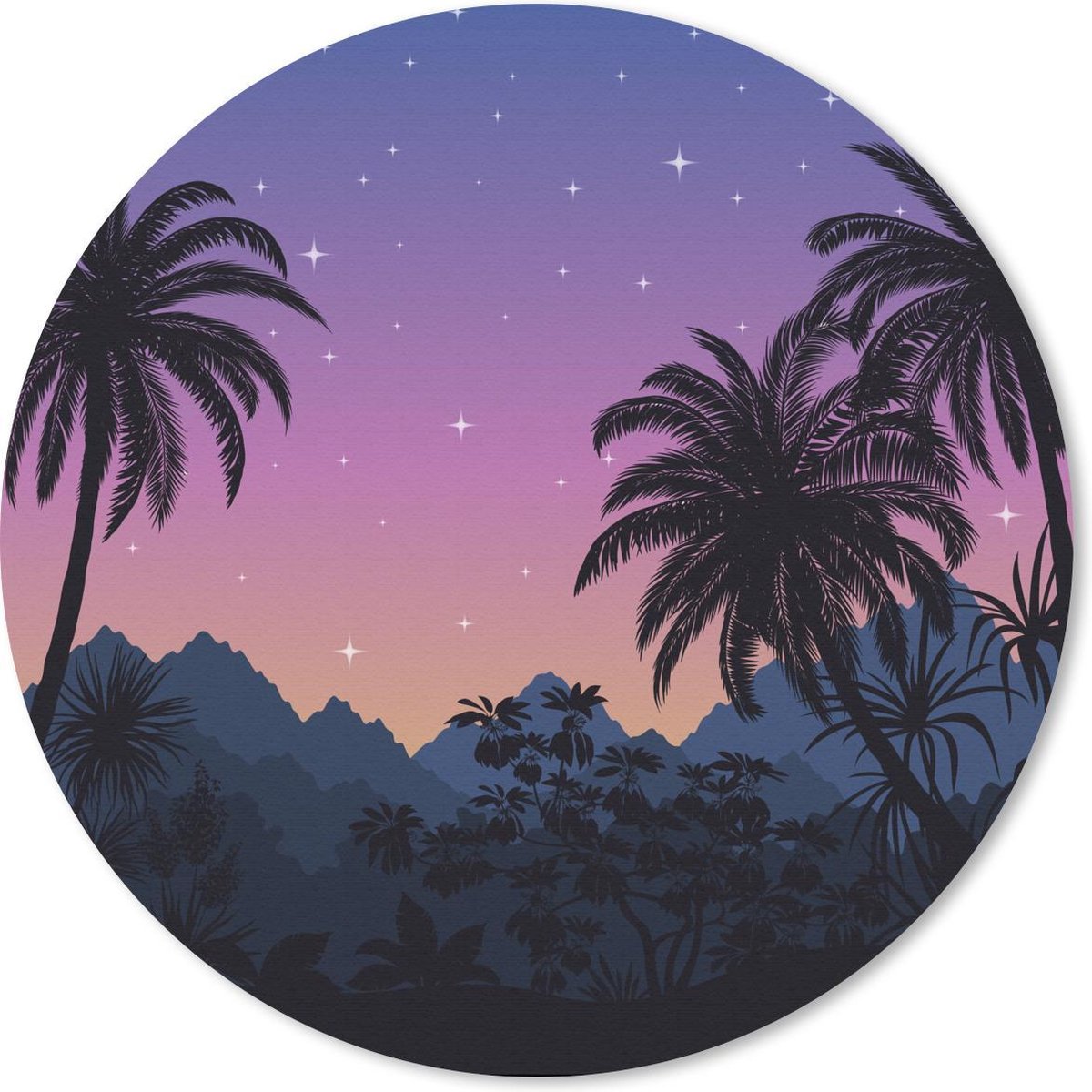 Muismat rond 40x40 cm - Mousepad Sterrenhemel - Palmboom - Berg - Ronde muismatten