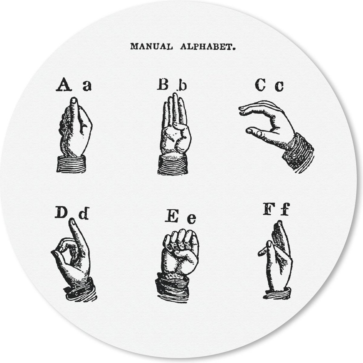 Muismat rond 40x40 cm - Mousepad Retro - Gebarentaal - Leren - Ronde muismatten