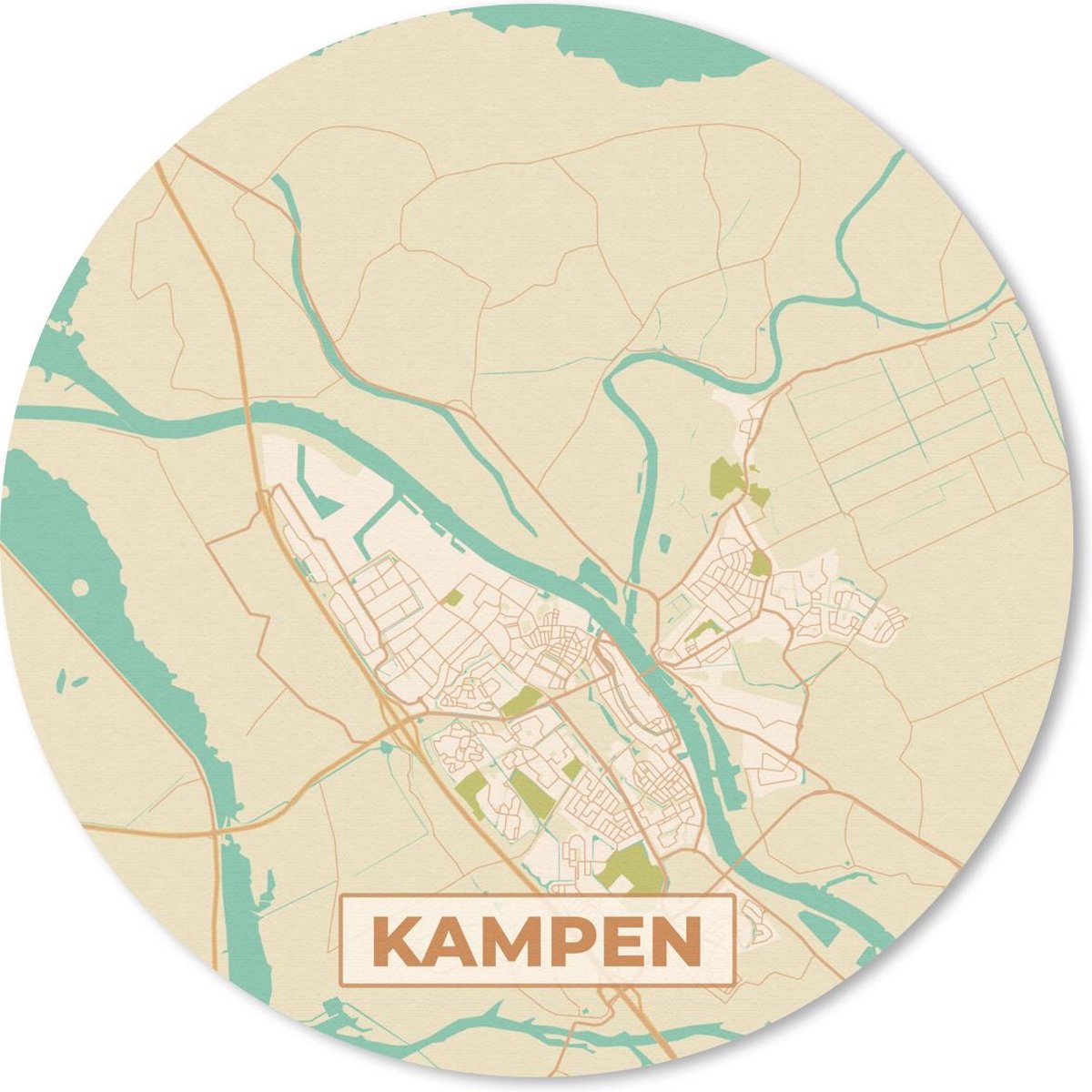 Muismat rond 40x40 cm - Mousepad Plattegrond - Kampen - Vintage - Ronde muismatten - Stadskaart