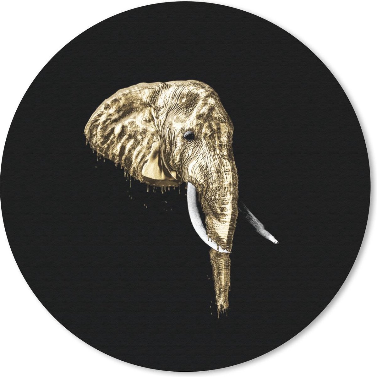Muismat rond 50x50 cm - Mousepad Olifant - Goud - Tanden - Ronde muismatten