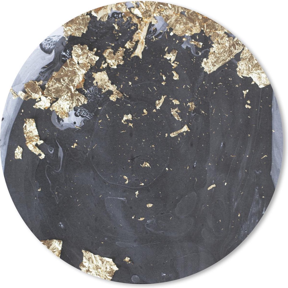 Muismat rond 50x50 cm - Mousepad Marmer - Wit - Zwart - Goud - Ronde muismatten