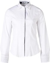 Dames blouse lange mouwen katoenmix met stretch wit Marine details | Maat 2XL