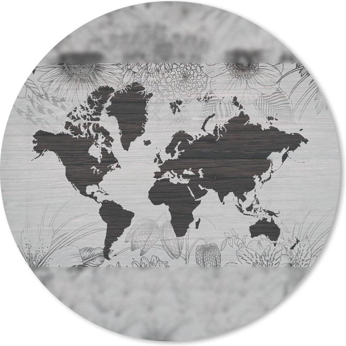 Muismat rond 40x40 cm - Mousepad Wereldkaart - Bloem - Bruin - Ronde muismatten