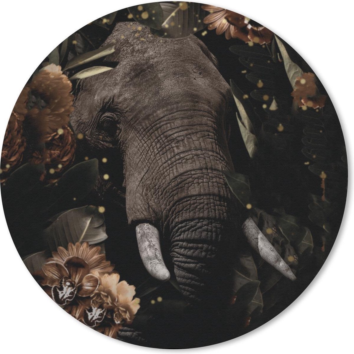 Muismat rond 50x50 cm - Mousepad Olifant - Bloemen - Licht - Botanisch - Ronde muismatten