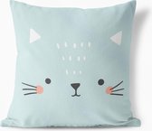 KNUSSEN Dierencollectie - Kussen Poes | Mint-blauw - 40cm x 40cm, Hoes