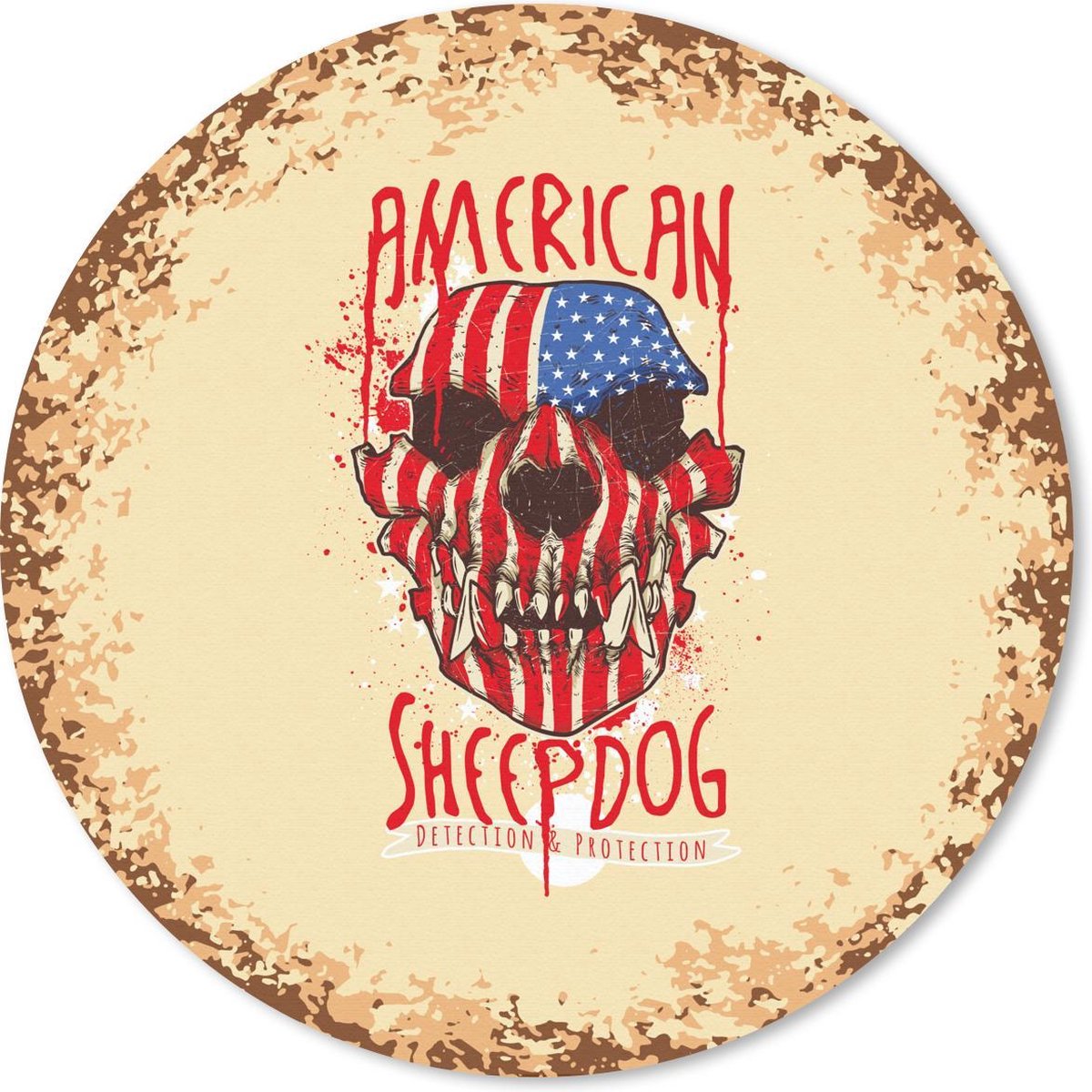 Muismat rond 40x40 cm - Mousepad Vintage - Amerika - Hond - Ronde muismatten