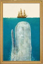 JUNIQE - Poster met houten lijst Walvis kinder-illustratie -13x18