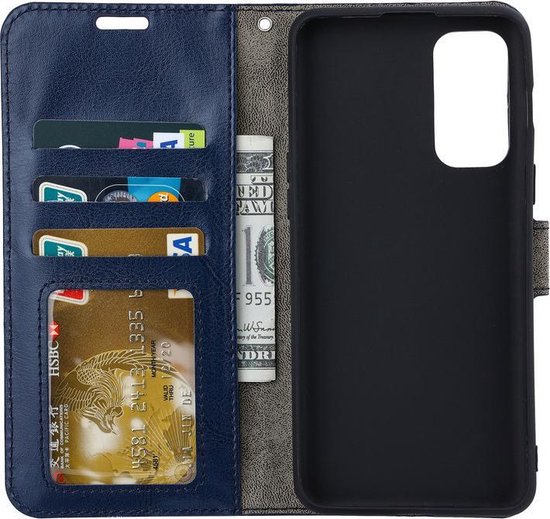 Bookcase Geschikt voor: Oppo Reno6 Pro - Donkerblauw - portemonnee hoesje met 1 stuk Glas Screen protector