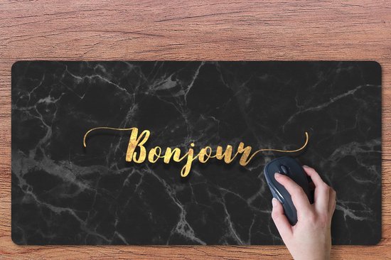 Bureau onderlegger 80x40 cm - Muismat Quote - Bonjour - Goud - Marmer print - Bureaulegger xl - Desk mat beschermer - Computer muismatten