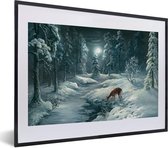Fotolijst incl. Poster - Winter - Schilderij - Hert - 40x30 cm - Posterlijst - Kerstmis Decoratie - Kerstversiering - Kerstdecoratie Woonkamer - Kerstversiering - Kerstdecoratie voor binnen - Kerstmis