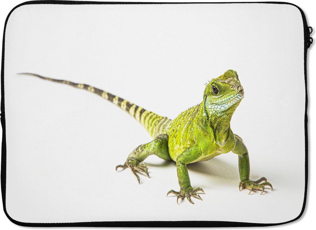 Laptophoes 13 inch - Hagedis - Reptiel - Wit - Laptop sleeve - Binnenmaat 32x22,5 cm - Zwarte achterkant