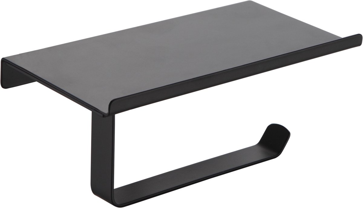 4bathroomz® WC-Rolhouder Zwart met plankje voor Telefoon - toiletrolhouder