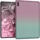 kwmobile hoes voor Samsung Galaxy Tab S7 FE - siliconen beschermhoes voor tablet - Tweekleurig design - roze / blauw / transparant