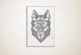 Line Art - Wolf vierkant 3 - XS - 30x21cm - EssenhoutWit - geometrische wanddecoratie