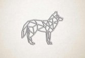 Line Art - Wolf 11 - S - 45x57cm - EssenhoutWit - geometrische wanddecoratie