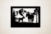 Wanddecoratie - Wandpaneel paard met veulen - S - 44x60cm - Zwart - muurdecoratie - Line Art