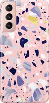 Samsung Galaxy S21 Telefoonhoesje - Premium Hardcase Hoesje - Dun en stevig plastic - Met Marmerprint - Terrazzo - Roze