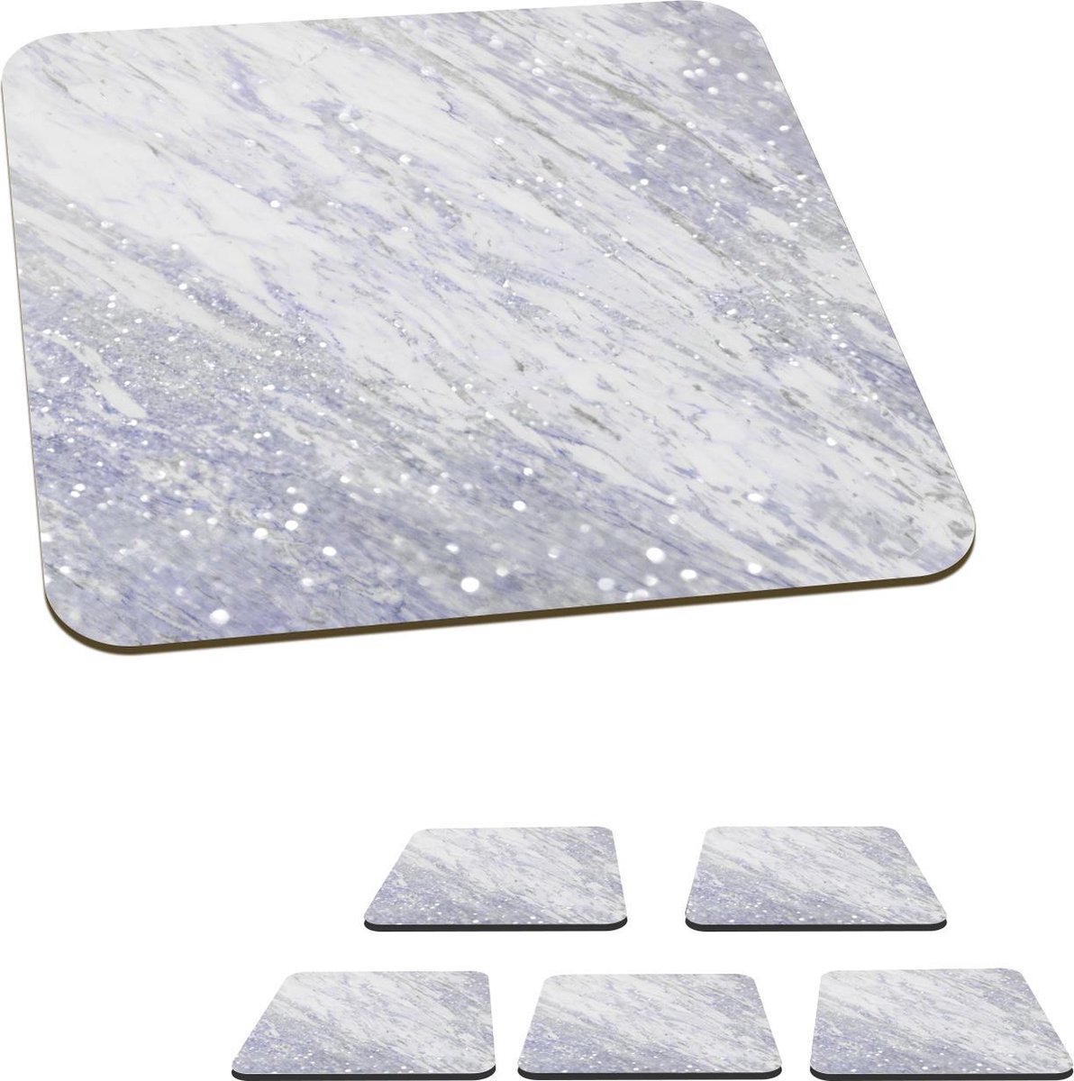 Onderzetters voor glazen - Marmer - Glitter - Acryl - 10x10 cm - Glasonderzetters - 6 stuks