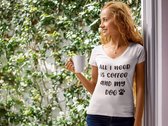 All I Need Is Coffee And My Dog T-Shirt, Coffee Lover T-Shirt, Gift For Dog Lovers, Unique Gift For Dog Parents, Unisex V-Neck Tee, D002-007W, M, Wit