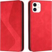 Skin Feel Magnetisch S-type Effen Kleur Horizontale Flip Leren Case met Houder & Kaartsleuf & Portemonnee Voor iPhone 13 mini (Rood)