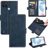 Voor OPPO Realme C21Y Dual-side magnetische gesp horizontale flip lederen tas met houder en kaartsleuven en portemonnee (donkerblauw)