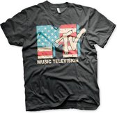 MTV Heren Tshirt -M- Distressed USA Flag Zwart