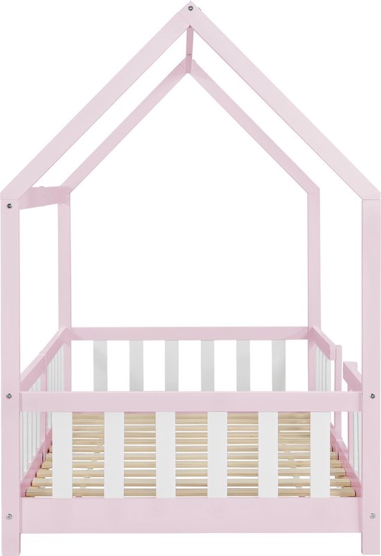 Lit enfant Sisimiut avec antichute 90x200 cm rose et blanc