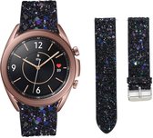 Strap-it Samsung Galaxy Watch 3 41mm leren glitter bandje - zwart
